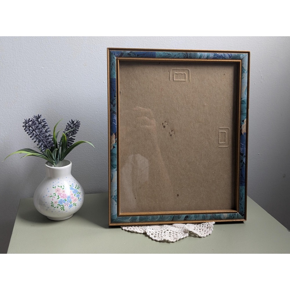Vintage Blue Marbled Picture Frame 8x10 Gold Tone Desktop Wall Photo Frame